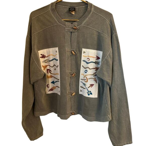 Wild Archer Vintage Women Sz 1 Green Cardigan Jacket Aztec Southwest Mosaic Boho - Picture 1 of 9